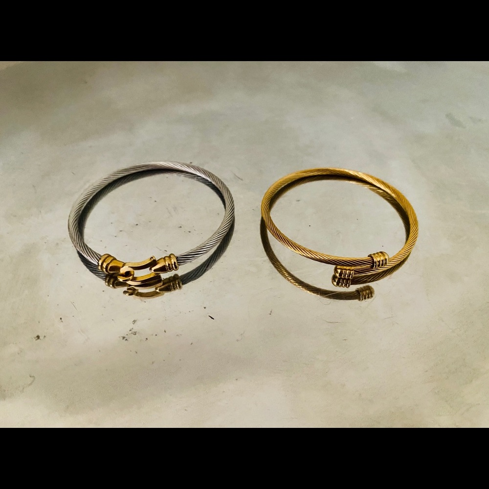 Set of 2 copper & silver cable bracelet